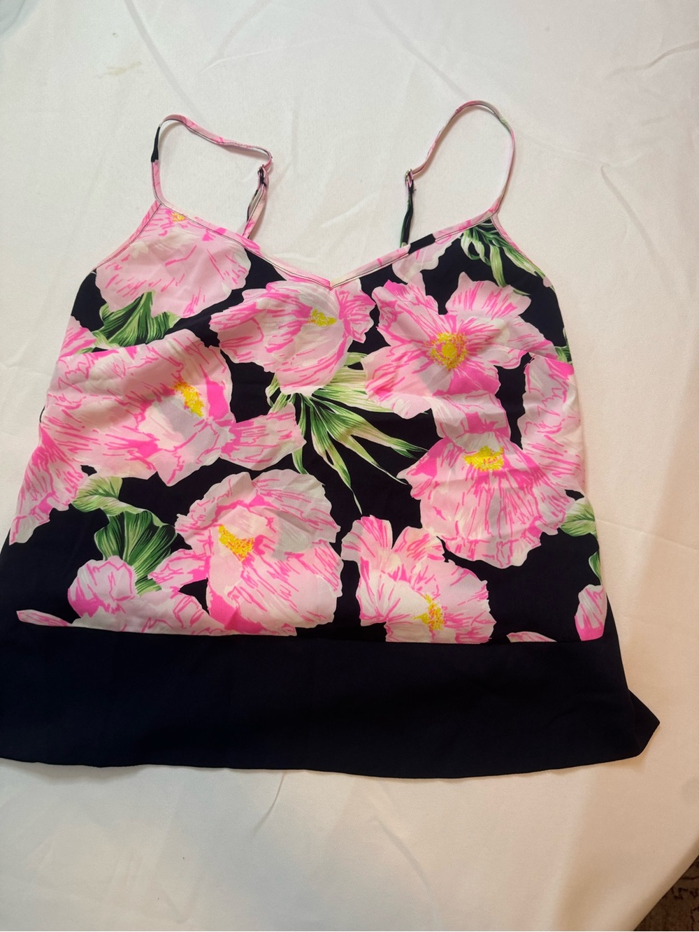 French Connection Pink Floral Camisole with Black Hem